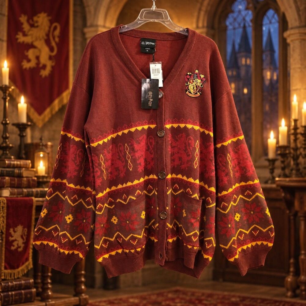 Harry Potter Gryffindor Fair Isle Cardigan Sweater Adult XL NWT Hot Topic Gift